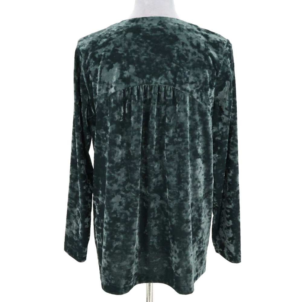 J Jill Top Womens Medium Green Crushed Velvet Blouse Stretch Pullover V neck - Picture 2 of 12